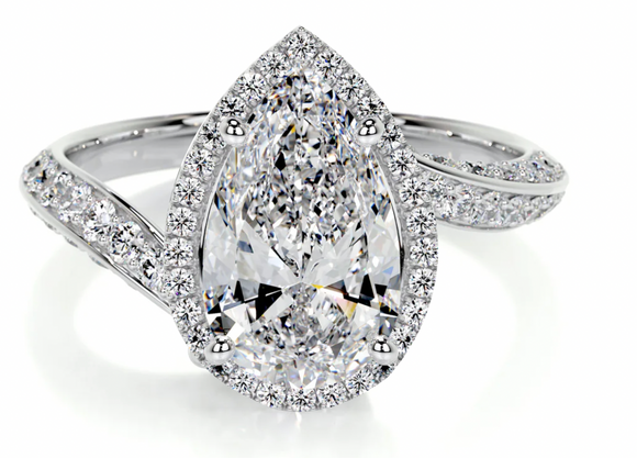 Moissanite Diamond Ring  - Pear shape -  خاتم الماس موزنايت