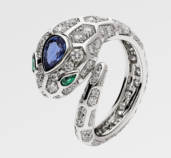 Serpenti Moissanite Diamond Ring - Bulgari  - خاتم بلغاري - الماس وزمرد وزفير