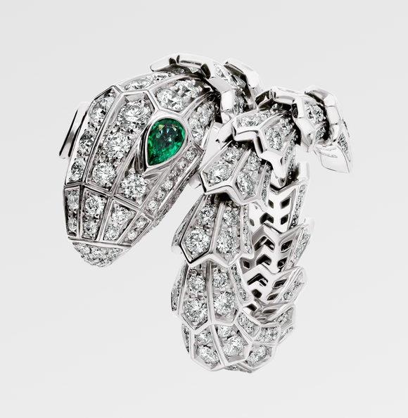 Serpenti Moissanite Diamond Ring - Bulgari  -  خاتم بلغاري - الماس وزمرد