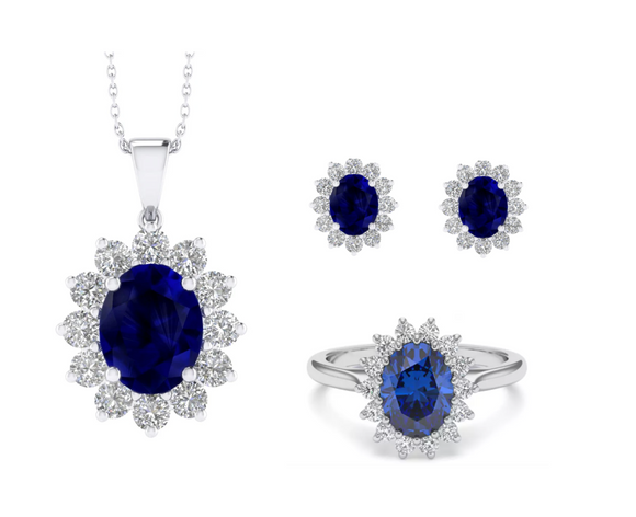 Queen Diana set   | زفير ازرق وتوباز ابيض عالي النقاء