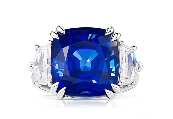 Sapphire Gemstone  &  White Topaz Ring -  خاتم الزفير - الياقوت الازرق