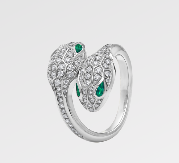 Serpenti Moissanite Diamond Ring - Bulgari  -  خاتم بلغاري - الماس وزمرد
