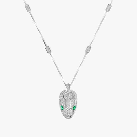 Bvlgari Diamond Moissanite & emerald snake - قلادة الماس الموزنايت والزمرد - بلغاري