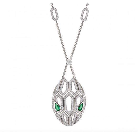 Bvlgari Diamond Moissanite & emerald snake - قلادة الماس الموزنايت والزمرد - بلغاري