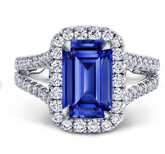 sapphire and  moissanite Diamond - ياقوت أزرق و الماس موزنايت