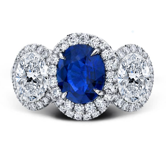 sapphire and  moissanite Diamond - ياقوت أزرق و الماس موزنايت