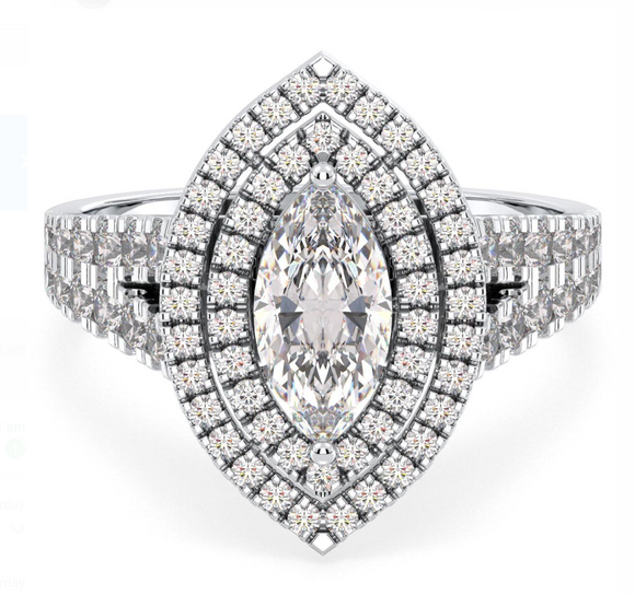 Moissanite Diamond Ring - marquise shape -  خاتم الماس موزنايت