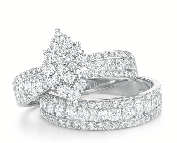 marquise Moissanite Diamond Ring - خاتم الماس موزنايت - قطعتين