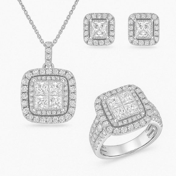 princess Moissanite Diamond  Set  - طقم الماس موزنايت