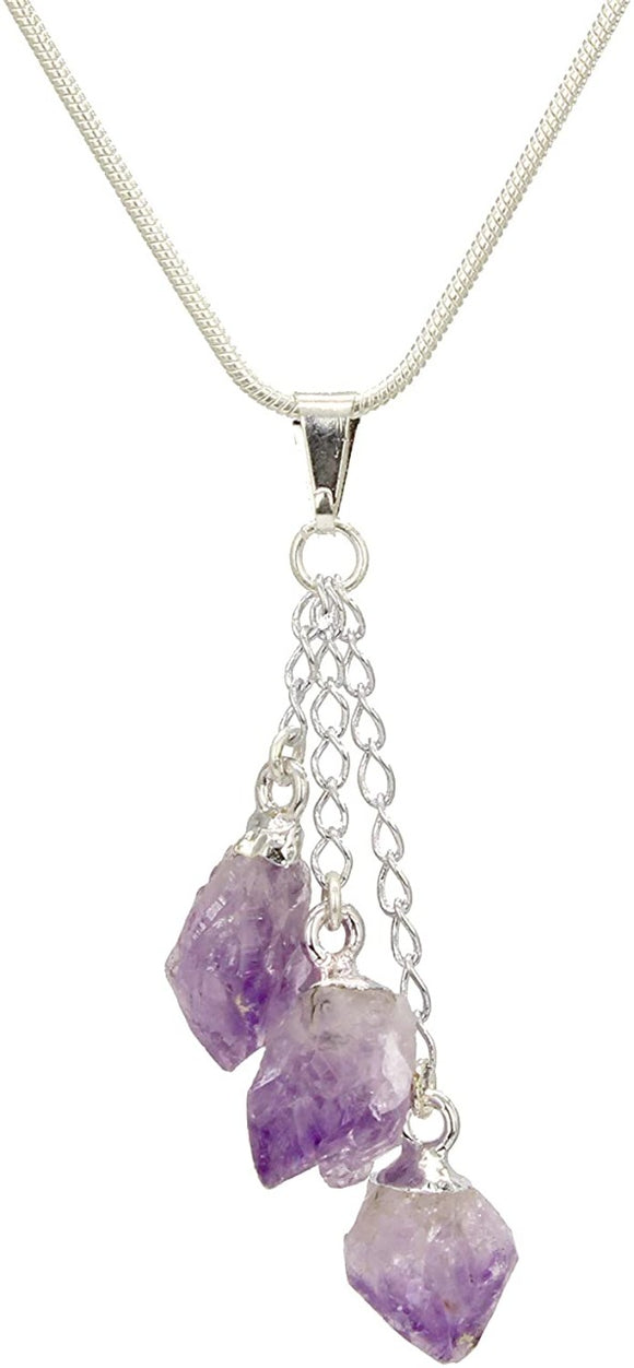 تعليقة حجر الأمثيست بثلاث أحجار ( تركيز طاقي عالي )-Triple Point Pendant Necklace