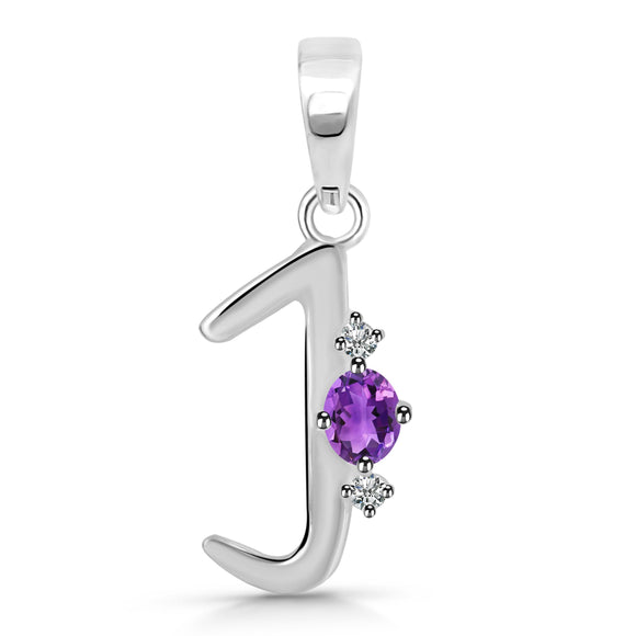 Amethyst & White Topaz Alphabet J Pendant-قلادة  الأمثيست و التوباز