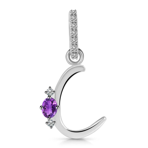 Amethyst & White Topaz Alphabet C Pendant-قلادة الأمثيست والتوباز