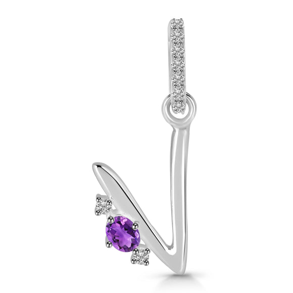 Amethyst & White Topaz Alphabet V Pendant-قلادة الأمثيست والتوباز