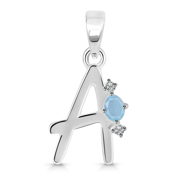 Aquamarine & White Topaz Alphabet A Pendant-قلادة الاكومارين والتوباز