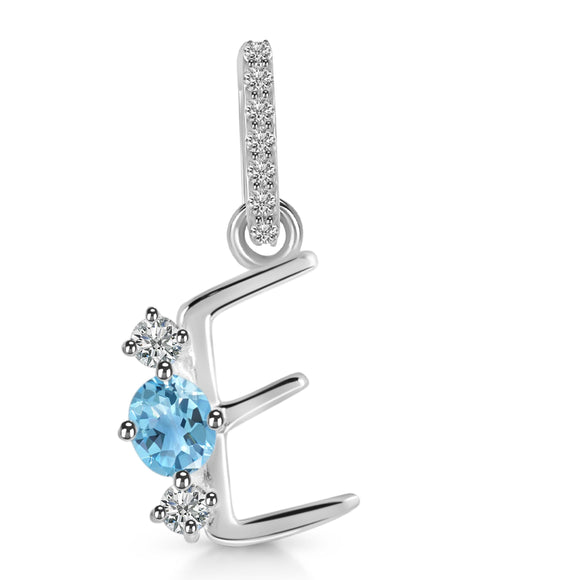 Blue Topaz & White Topaz Alphabet E Pendant-قلادة التوباز