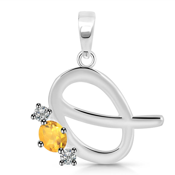 Citrine & White Topaz Alphabet Q Pendant-قلادة السترين والتوباز