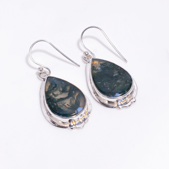 Moss Agate Gemstone Earrings -حلق حجر عقيق الطحلب