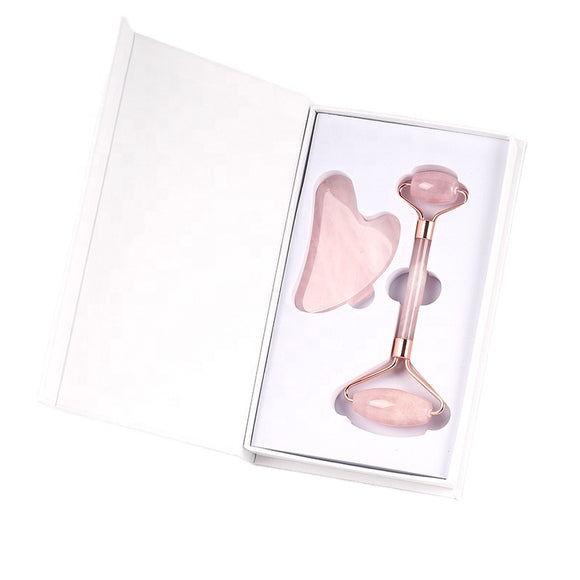 رولار الروز كوارتز مع الجواشا  -  rose quartz and gua sha set