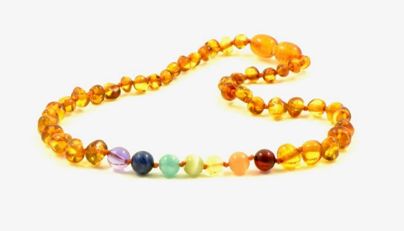 Honey/chakra baroque adult necklace-قلادة العنبر واحجار الشاكرات