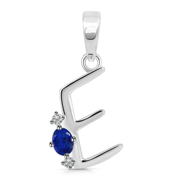 Lapis & White Topaz Alphabet E Pendant-قلادة اللازورد والتوباز