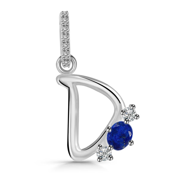 Lapis & White Topaz Alphabet D Pendant - حجر اللازورد