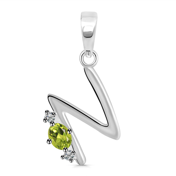 Peridot & White Topaz Alphabet N Pendant-قلادة زبرجد وتوباز