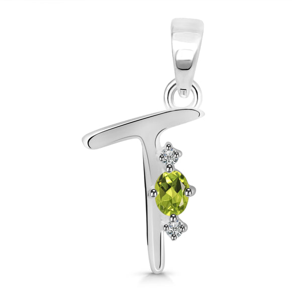 Peridot & White Topaz Alphabet T Pendant-قلادة زبرجد وتوباز