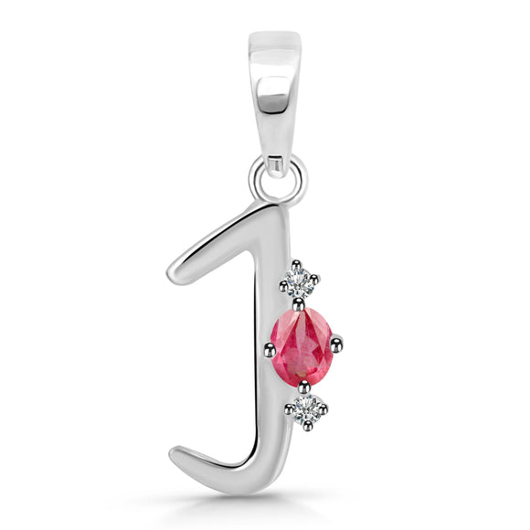 Ruby & White Topaz Alphabet J Pendant-قلادة الروبي والتوباز