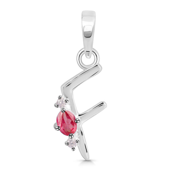 Ruby & White Topaz Alphabet F Pendant- قلادة الروبي والتوباز
