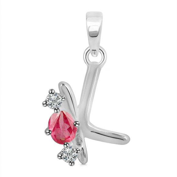 Ruby & White Topaz Alphabet K Pendant- قلادة الروبي والتوباز