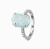 Aquamarine Raw Crystal & White Topaz Ring - أكوامارين وتوباز ابيض
