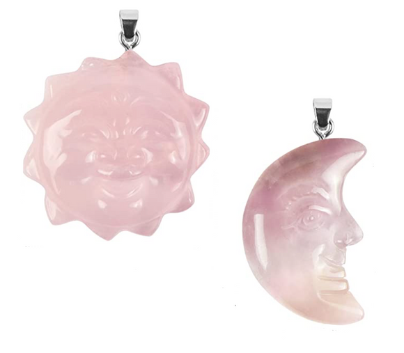 yin and yang ( moon&sun ) rose quartz stone - تعليقة الشمس والقمر | موازنة طاقة الانوثة والذكورة