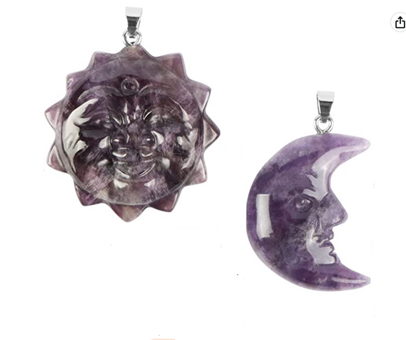 yin and yang ( moon&sun ) Amethyst  stone - تعليقة الشمس والقمر | موازنة طاقة الانوثة والذكورة