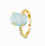Aquamarine Raw Crystal & White Topaz Ring - أكوامارين وتوباز ابيض