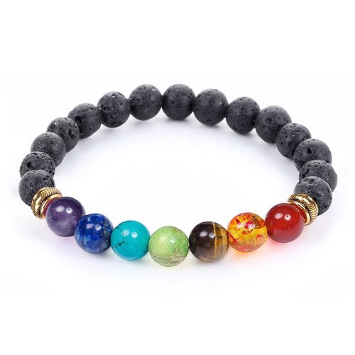 seven chakra bracelet - اسوارة موازنة الشاكرات السبعة مع حجر اللافا