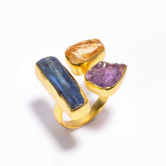 Blue Kyanite Citrine Amethyst Raw Gemstone -  خاتم حجر الكاينايت والسترين والأمثيست