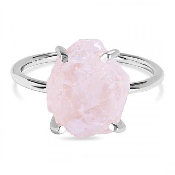 Rose Quartz Raw Crystal Ring - خاتم الروز كوارتز